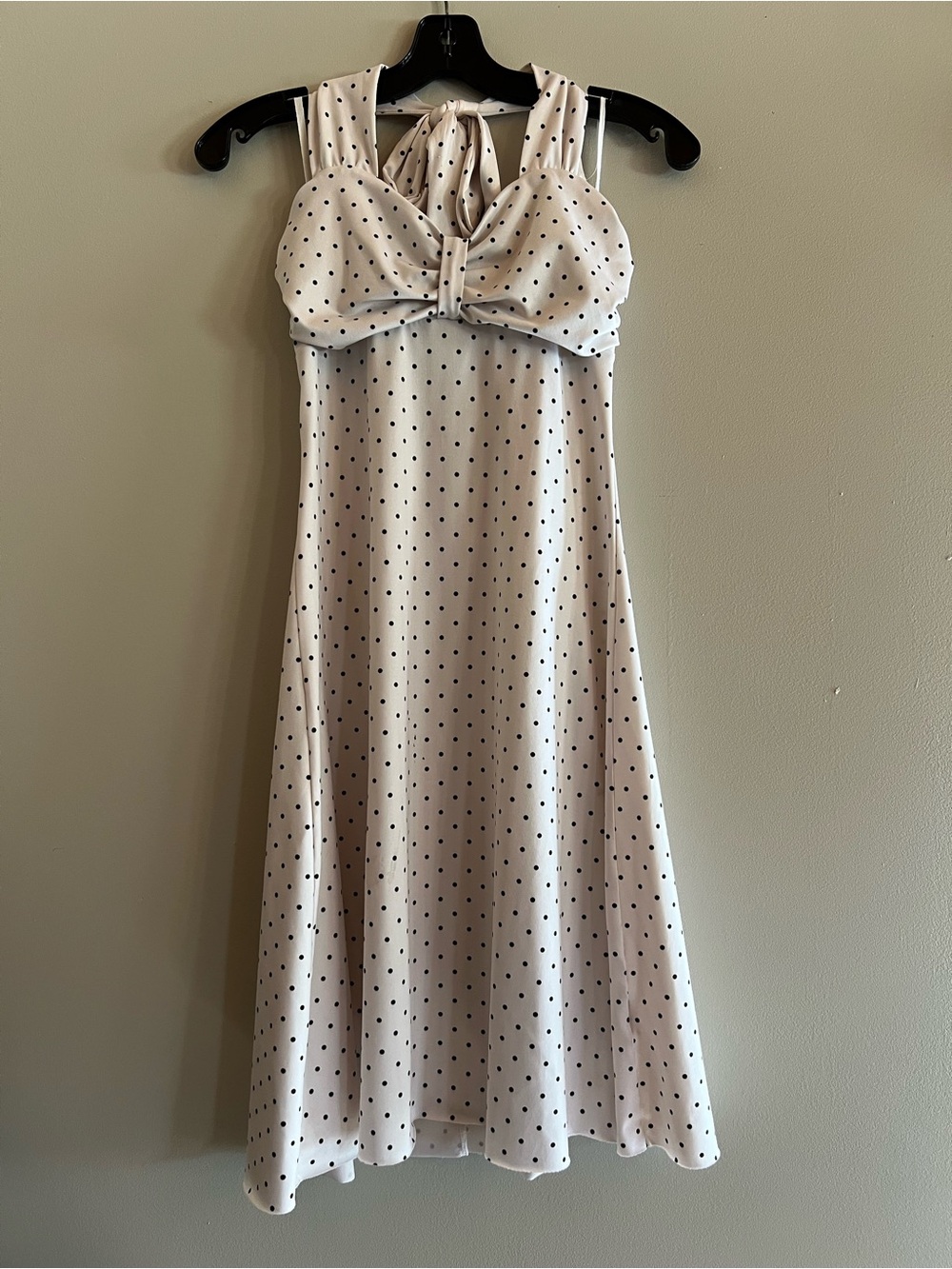 Women’s White Black Polka Dot Maxi Dress Cutout Bow Front Size Medium